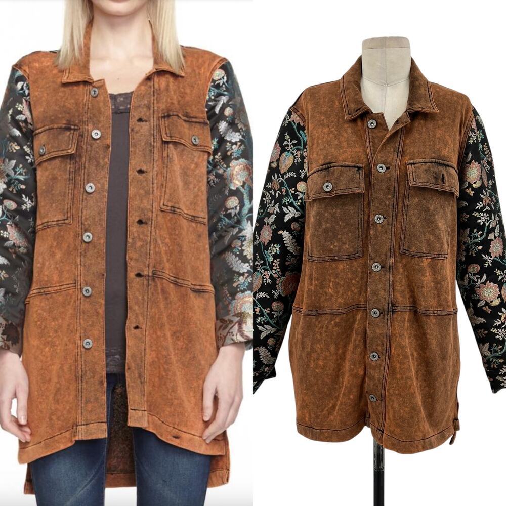 Aratta Silent Journey Coolness Floral‎ Jacquard Sleeve Oversized Shacket Small